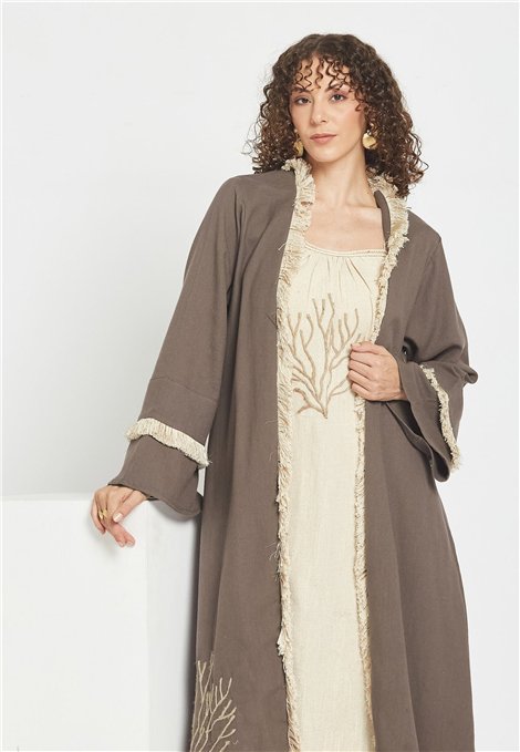 Be Sunset Kimono largo color moka con cinturón