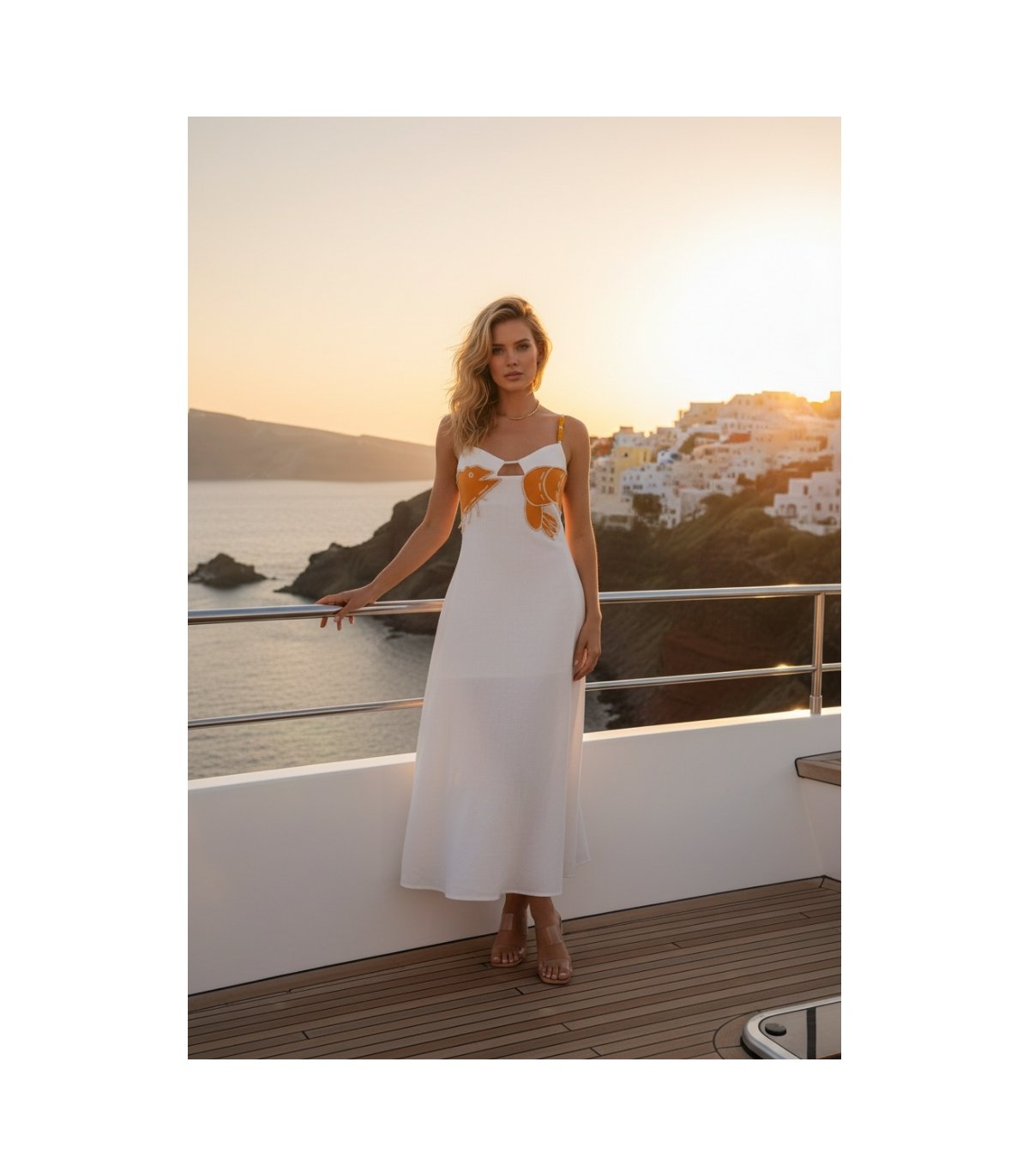 Be Sunset Vestido largo de tirantes con bordado pez