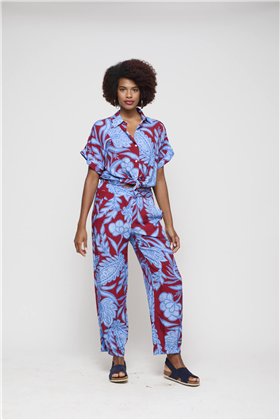Malena Pantalón estampado burdeos-azul