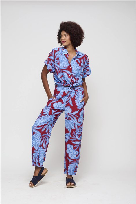 Malena Pantalón estampado burdeos-azul