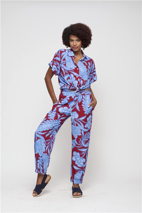 Malena Camisa fluida estampada burdeos-azul