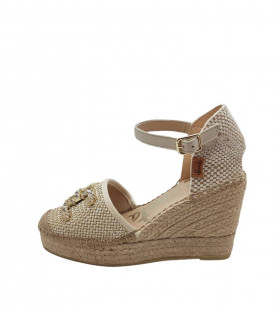 Vidorreta Cuña beige de rafia y joyas