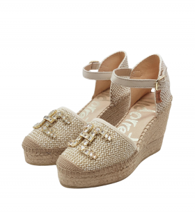 Vidorreta Cuña beige de rafia y joyas