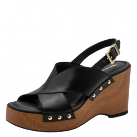 Tamaris Sandalia de cuña en piel negra