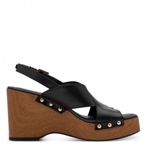 Tamaris Sandalia de cuña en piel negra