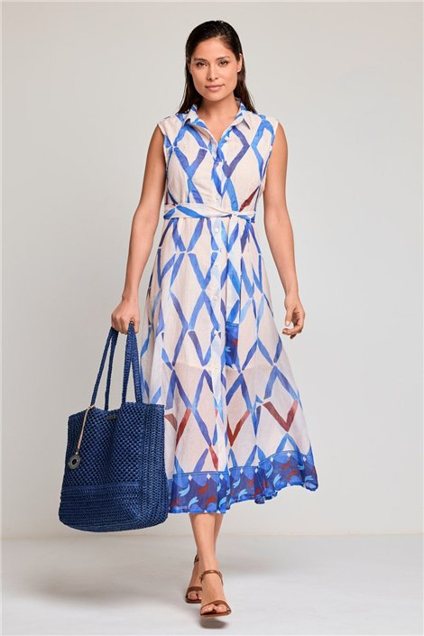 DAVID Vestido largo azul sin mangas