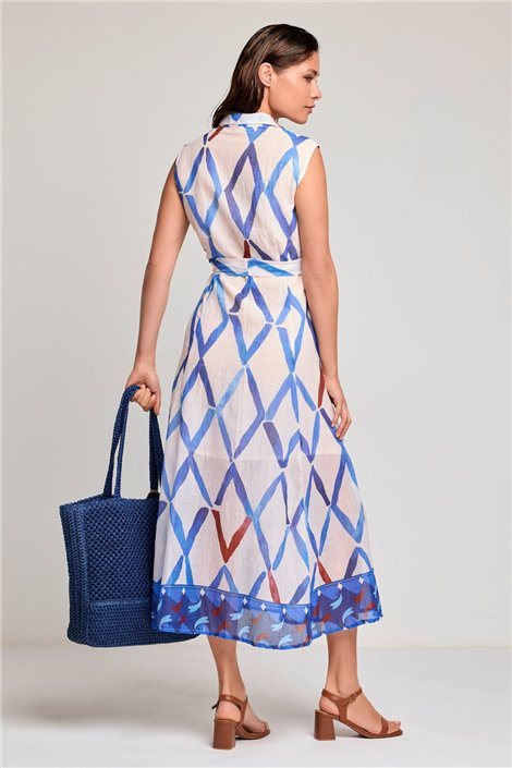 DAVID Vestido largo azul sin mangas