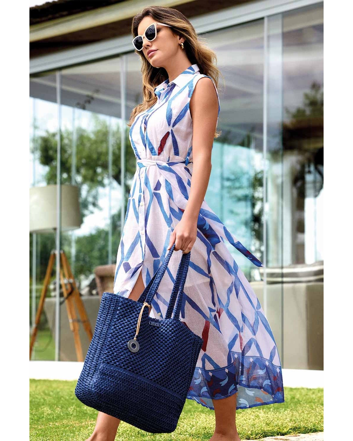 DAVID Vestido largo azul sin mangas