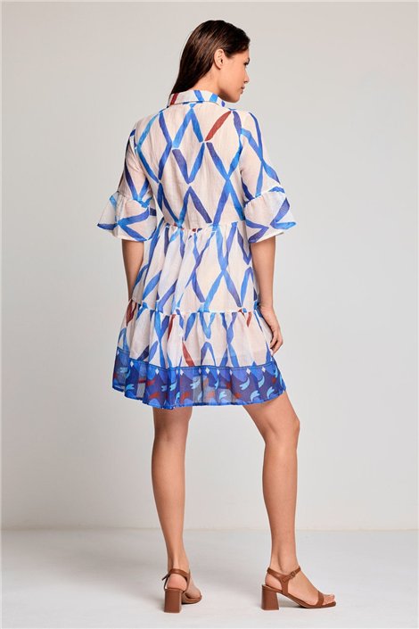 DAVID Vestido camisero azul de manga francesa