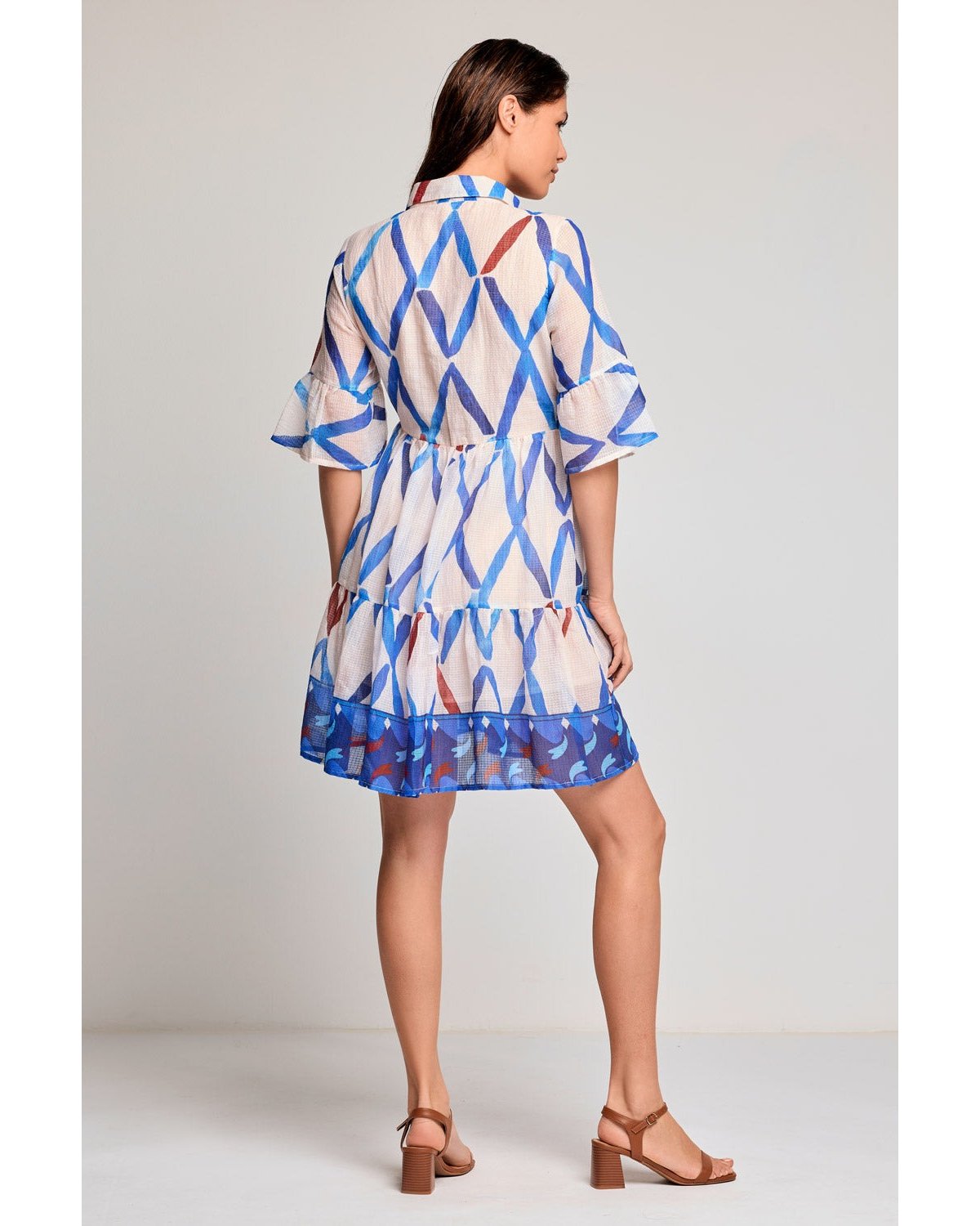 DAVID Vestido camisero azul de manga francesa