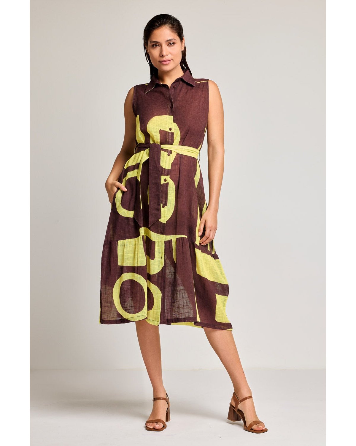 DAVID Vestido midi camisero bicolor