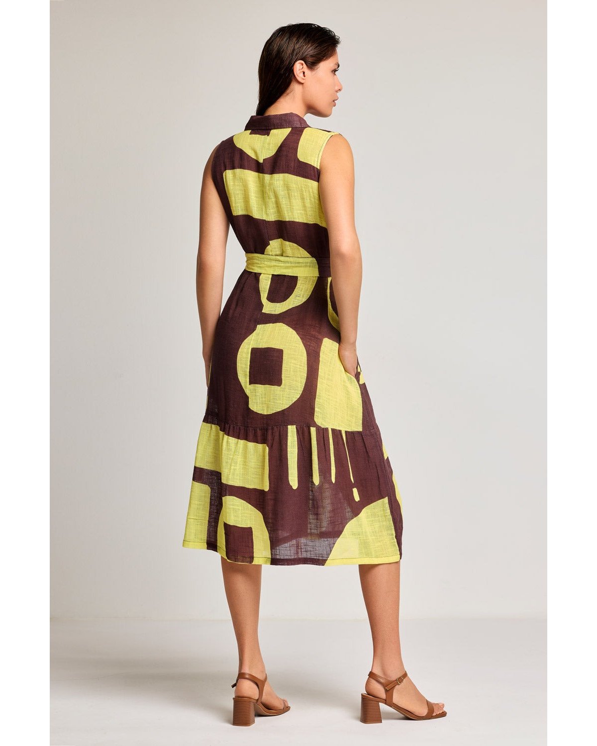 DAVID Vestido midi camisero bicolor