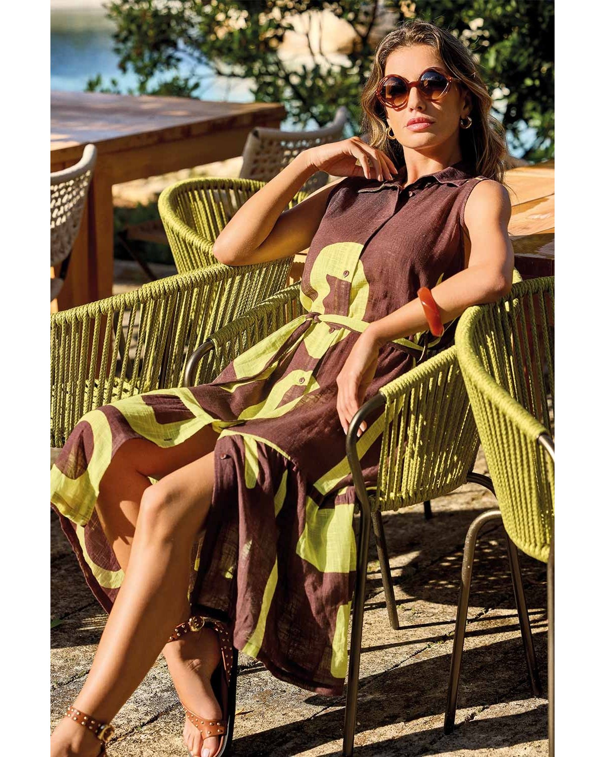 DAVID Vestido midi camisero bicolor