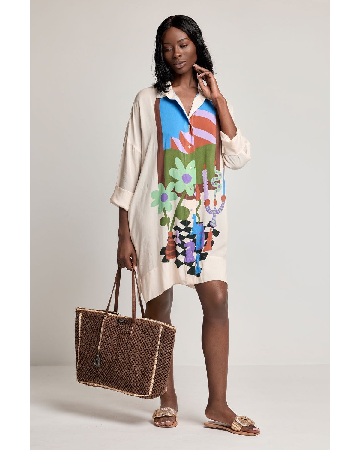 DAVID Vestido estampado corto oversize