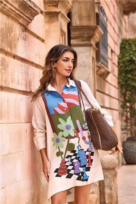 DAVID Vestido estampado corto oversize