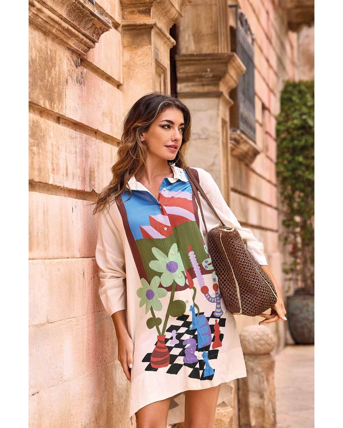 DAVID Vestido estampado corto oversize