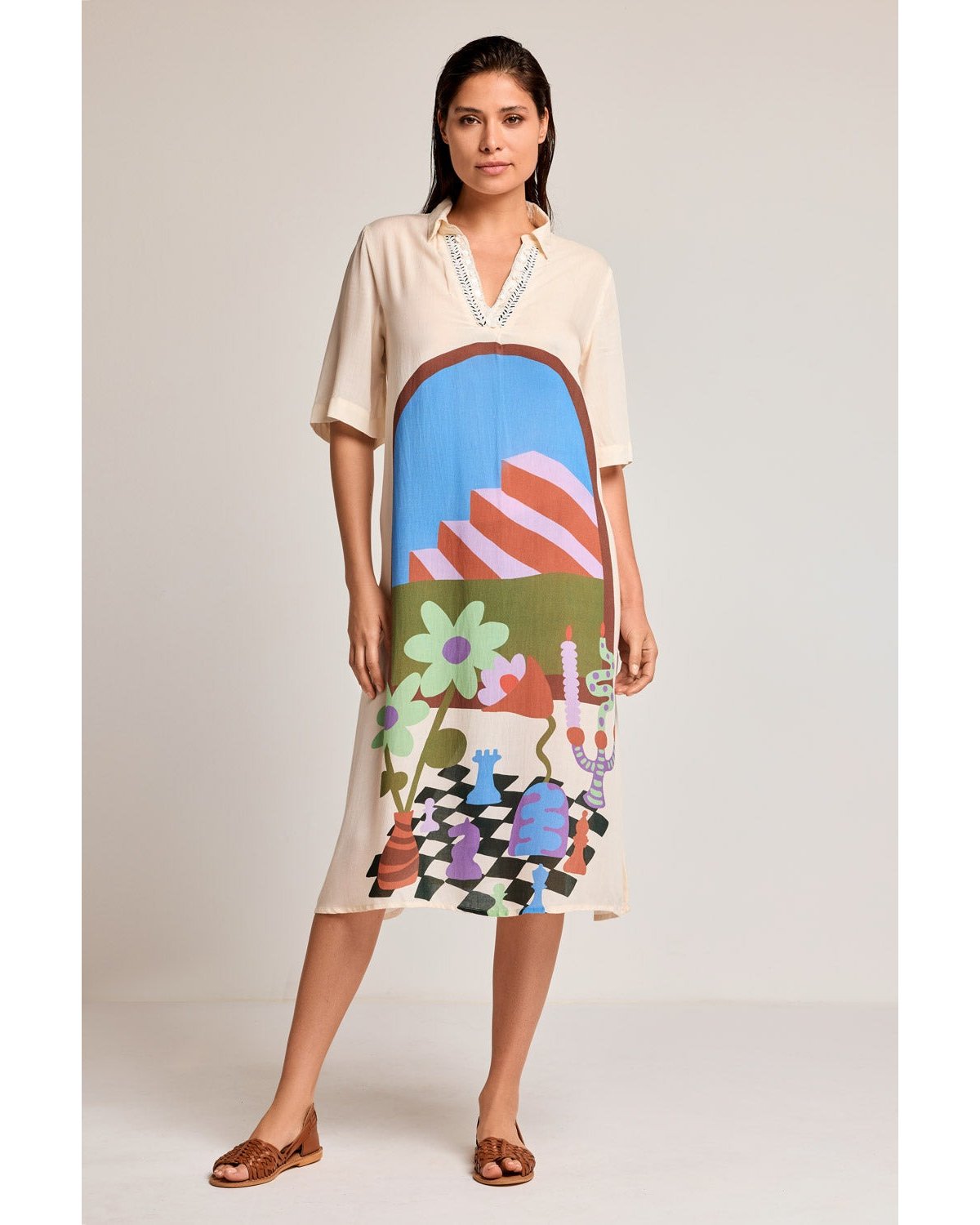 DAVID Vestido midi oversize estampado
