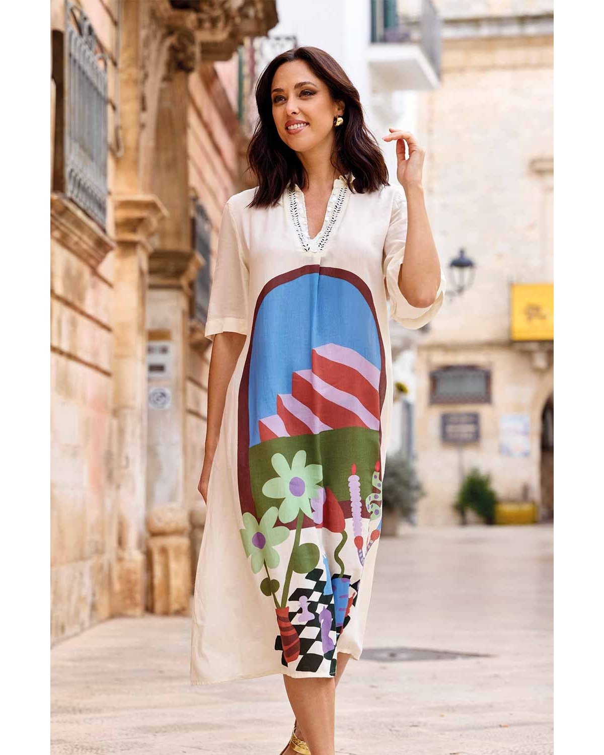 DAVID Vestido midi oversize estampado