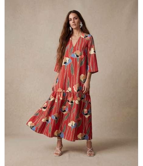Parole Vestido Garden burdeos estampado