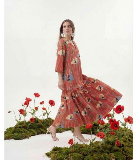 Parole Vestido Garden burdeos estampado