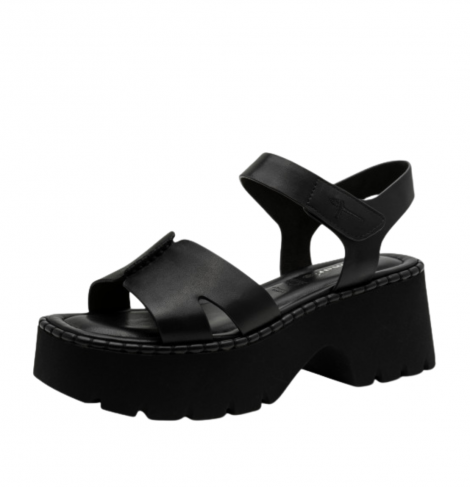 Tamaris Sandalia de piel negra con plataforma