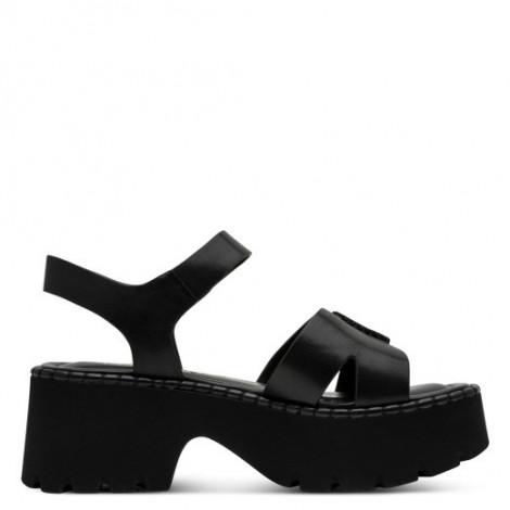 Tamaris Sandalia de piel negra con plataforma