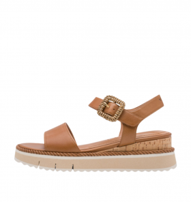 Tamaris Sandalia de piel camel con detalle trenzado