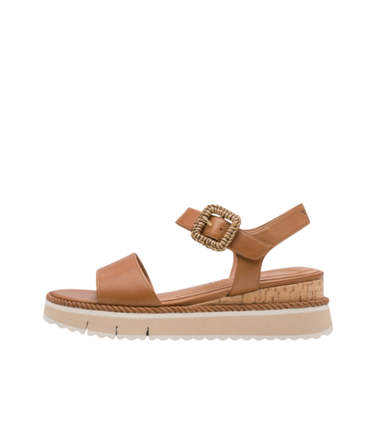 Tamaris Sandalia de piel camel con detalle trenzado