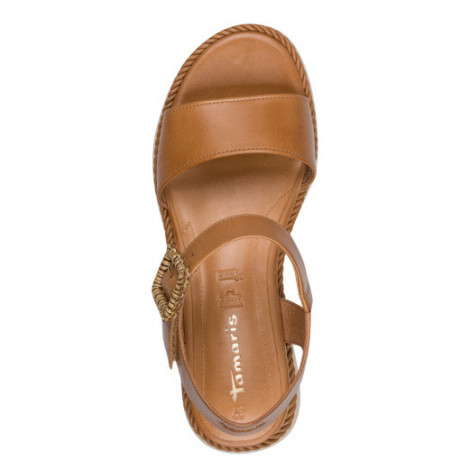 Tamaris Sandalia de piel camel con detalle trenzado