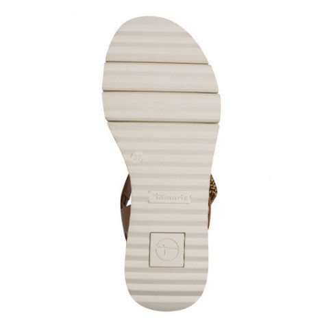 Tamaris Sandalia de piel camel con detalle trenzado
