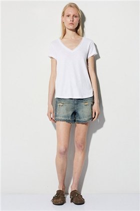 BSB Camiseta blanca cuello V desflecada