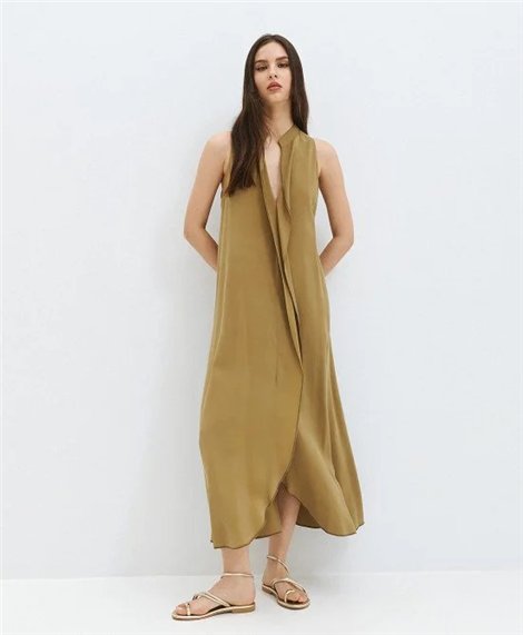 Acces Vestido largo oliva con dobladillo central