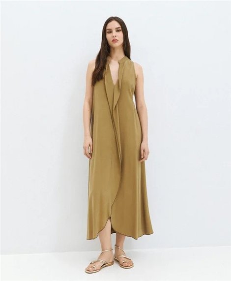 Acces Vestido largo oliva con dobladillo central