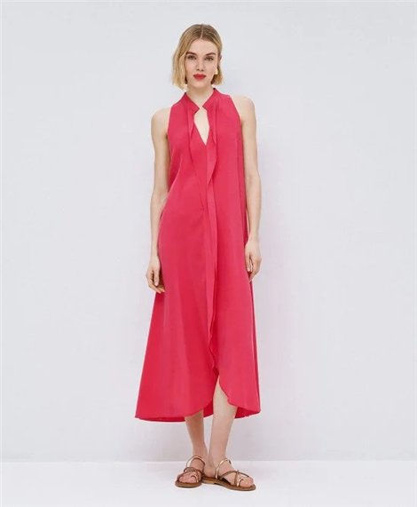 Acces Vestido largo coral con dobladillo central