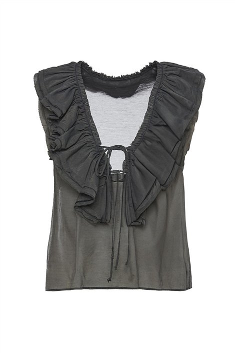 BSB Blusa negra con cuello volante semitransparente