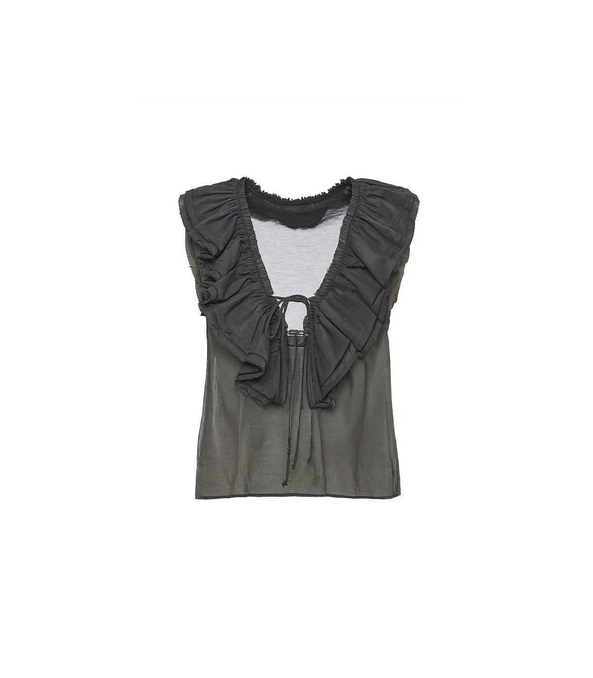 BSB Blusa negra con cuello volante semitransparente