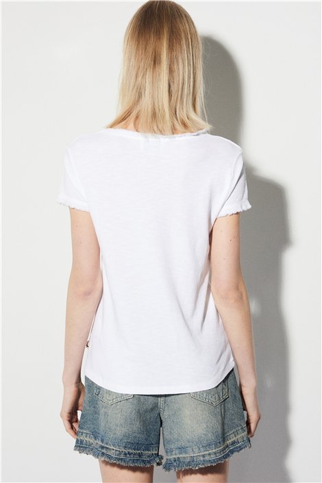BSB Camiseta blanca cuello V desflecada
