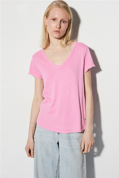 BSB Camiseta rosa cuello V desflecada