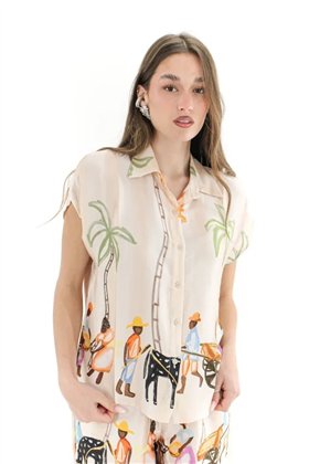 BSB Camisa satinada estampado palmera