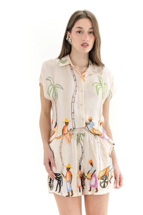 BSB Camisa satinada estampado palmera