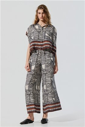 BSB Pantalón palazzo de lino estampado