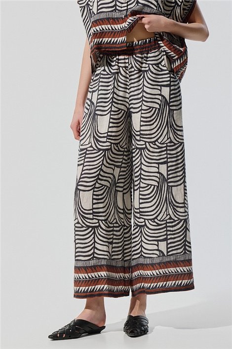 BSB Pantalón palazzo de lino estampado