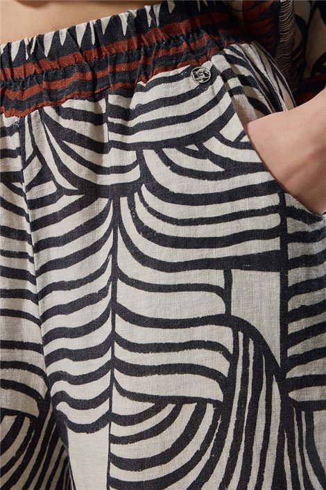 BSB Pantalón palazzo de lino estampado