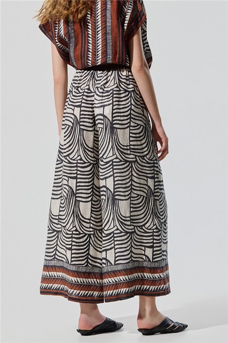 BSB Pantalón palazzo de lino estampado