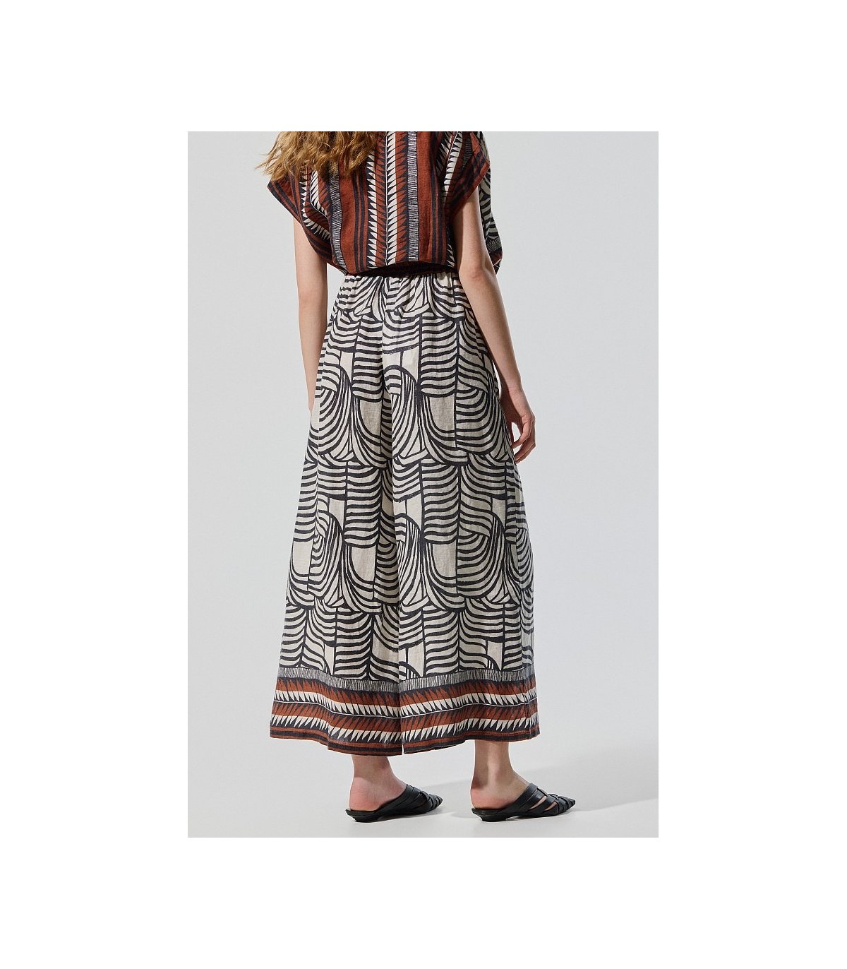 BSB Pantalón palazzo de lino estampado