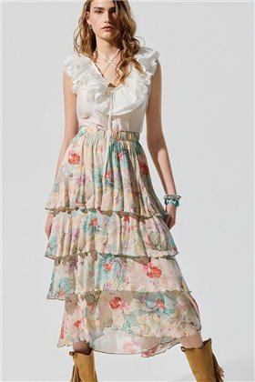 BSB Falda midi estampada con volantes