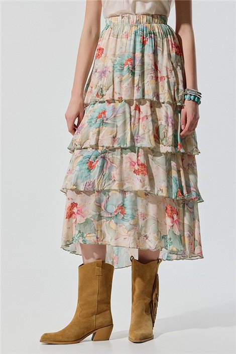 BSB Falda midi estampada con volantes