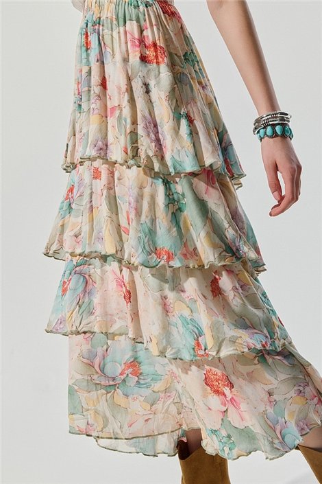 BSB Falda midi estampada con volantes