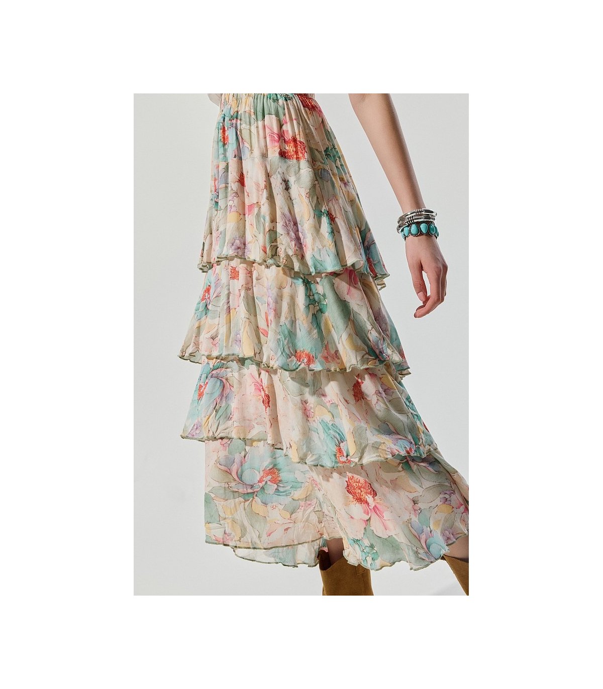 BSB Falda midi estampada con volantes