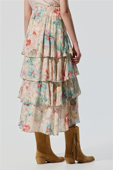 BSB Falda midi estampada con volantes